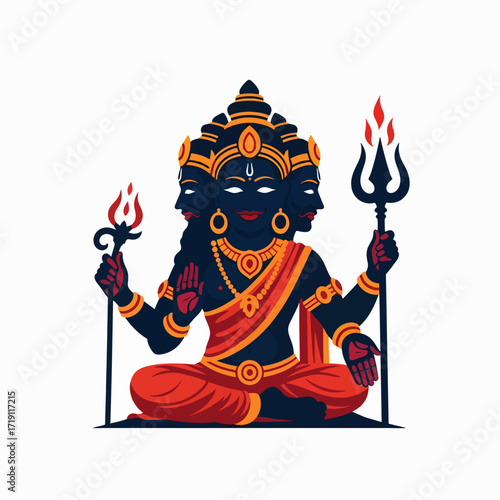 The Divine Cosmic Entity with Multiple Faces and Holding Sacred Symbols