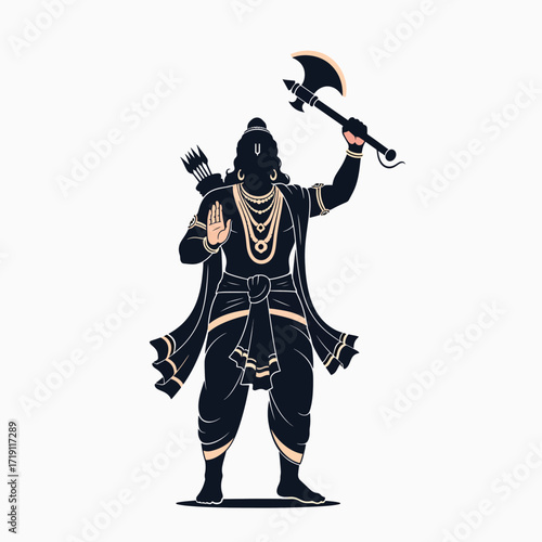Divine Warrior Holding Axe And Bow With Arrows In Traditional Indian Attire