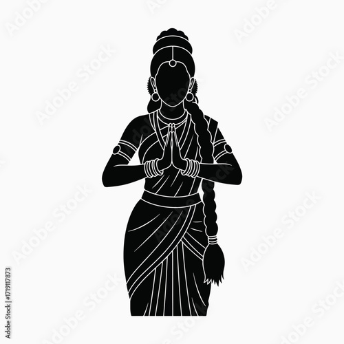 Traditional South Indian Woman Performing Namaste Gesture