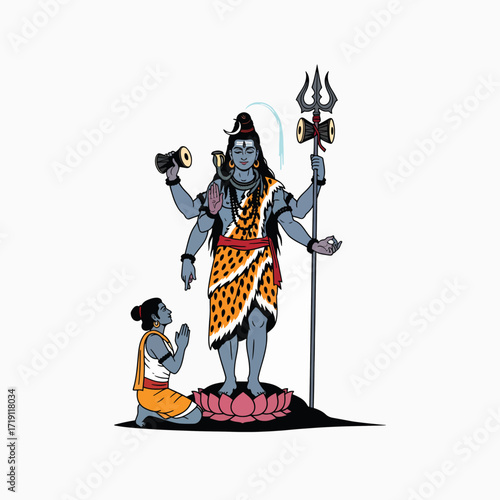 Divine Vision of Lord Shiva Blessing Devoted Disciple with Four Arms