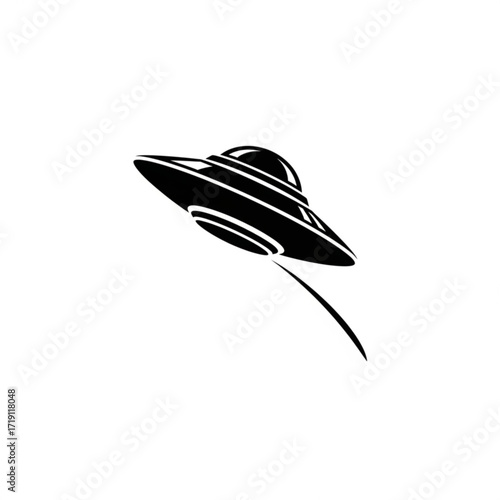Black silhouette of a flying saucer ufo isolated on white background