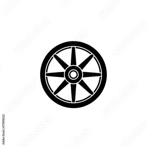 Black wagon wheel silhouette isolated on white background
