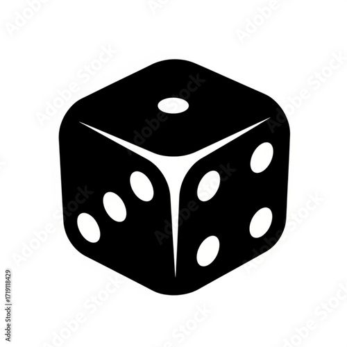 Black silhouette of a die showing one four and five dots isolated on white background silhouette