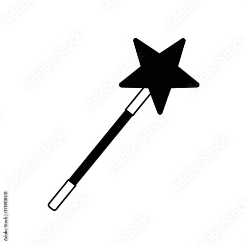 Black star magic wand silhouette isolated on white background