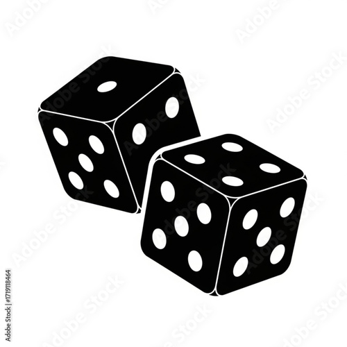 Two black dice in silhouette isolated on white background