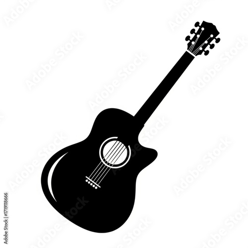 Acoustic guitar silhouette isolated on white background
