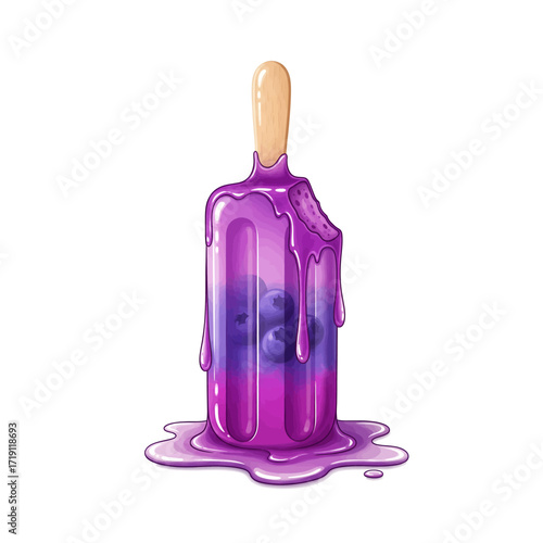 Cute vector illustration of purple popsicle melting