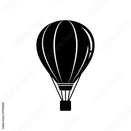 Black hot air balloon silhouette isolated on white background