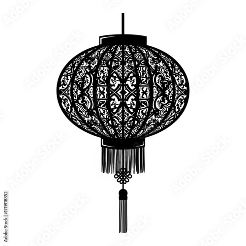 Ornate chinese lantern silhouette isolated on white background