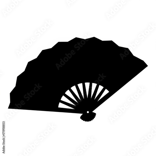 Black silhouette of a folding fan isolated on white background