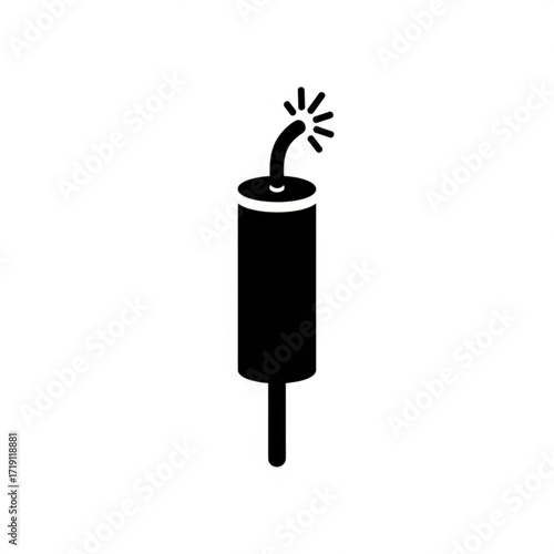 Dynamite stick with lit fuse silhouette isolated on white background