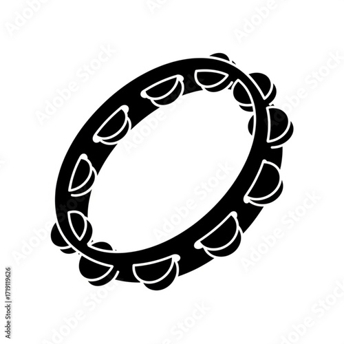 Black tambourine silhouette isolated on white background