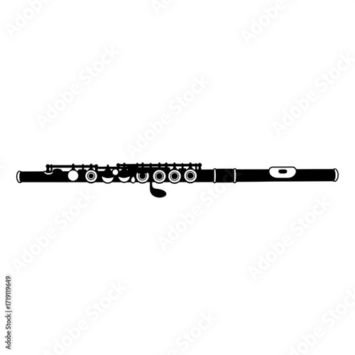 Black silhouette of a flute isolated on white background