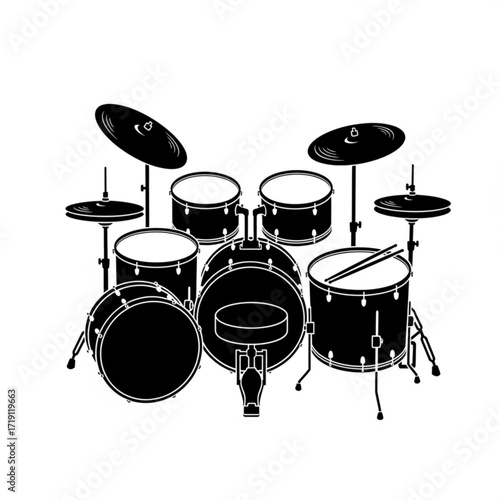 Drum set silhouette isolated on white background
