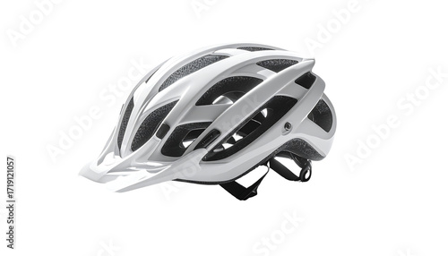 White cycling helmet with extensive ventilation, a sleek design, and adjustable straps