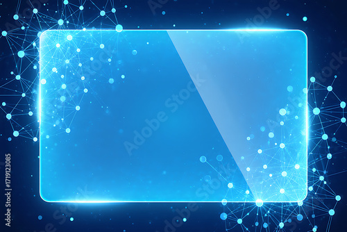 Futuristic Blue Neon Frame Surrounded by Light Particles