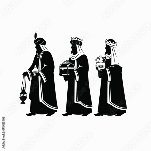 Three Wise Men Carrying Gifts for the Nativity Scene