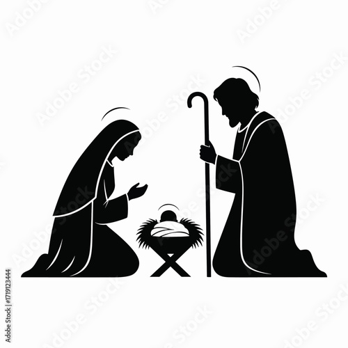 A Silent Night Scene of a Humble Nativity with a Holy Family