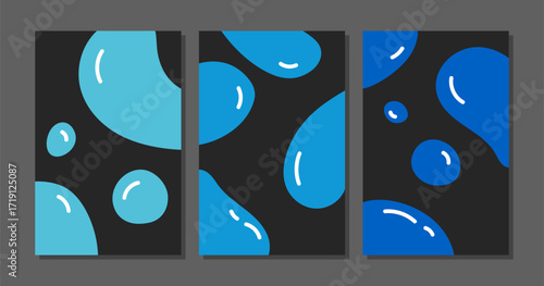 Organic water drops vector shape pattern. Set of card templates. Abstract background.