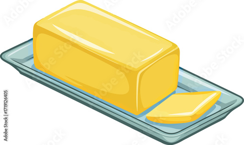 Fresh butter block on tray with slice breakfast food ingredient vector