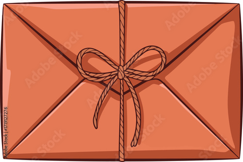 Hand drawn orange gift box tied with rustic twine bow vector
