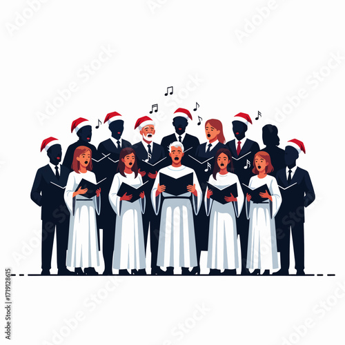 A Diverse Group of Singers Wearing Santa Hats Performs Together