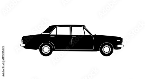 A black silhouette depicts an oldermodel sedan viewed from the side