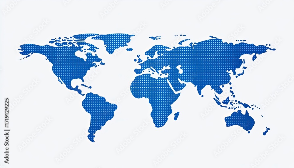 World map, blue, grid pattern