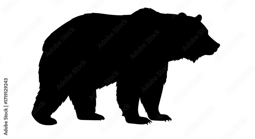 Fototapeta premium A black silhouette of a large bear standing sideways against a white background