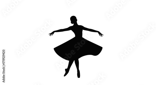 A silhouette of a ballerina in a dance pose wearing a dress and pointe shoes