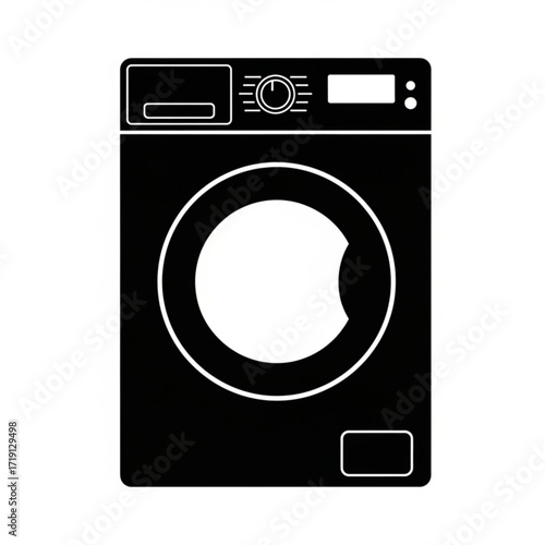 Modern washing machine silhouette design for home appliance branding, representing clean laundry and domestic chore solutions, minimalist style