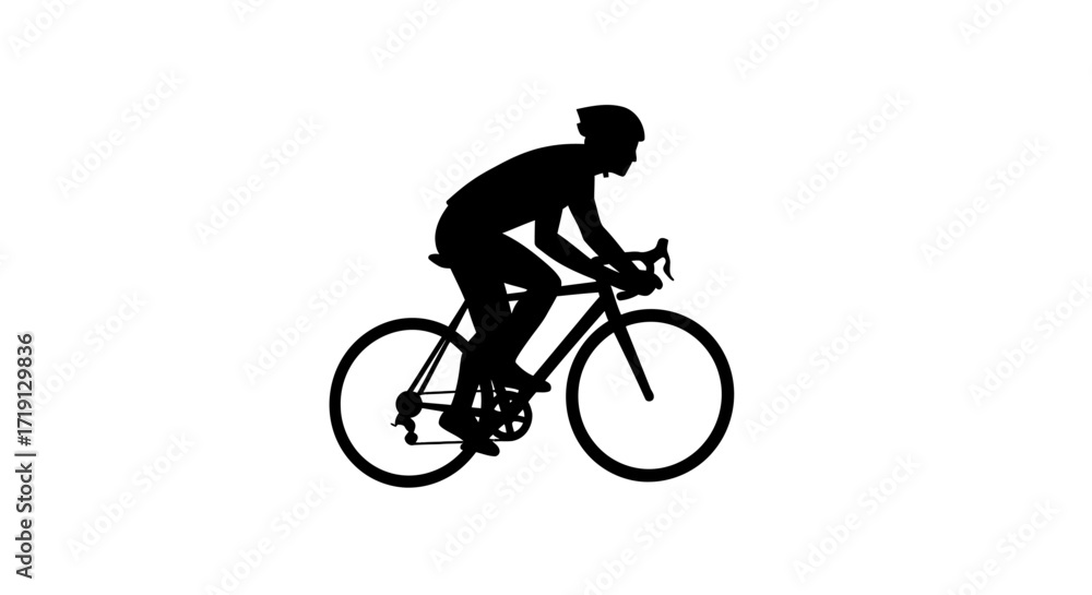 Naklejka premium Black silhouette of a cyclist riding a road bike against a white background