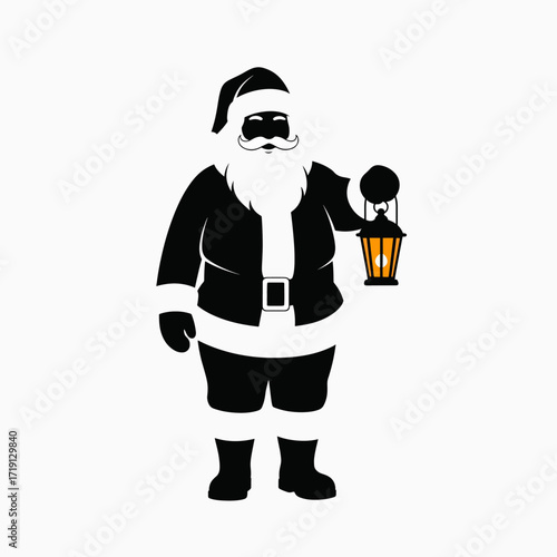 A Festive Black Silhouette of Santa Claus Holding a Glowing Lantern