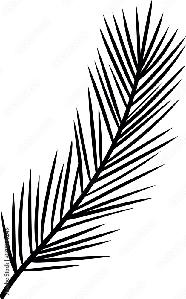 Obraz premium Hand drawn pine branch silhouette simple elegant nature element vector