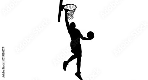 Silhouette of a basketball player dunking