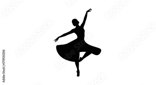 Silhouette of a ballerina in graceful pose wearing a dress against a white background