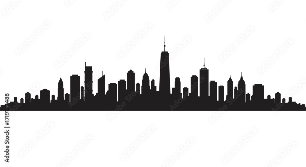 Fototapeta premium Silhouette of a city skyline with varying building heights against a white background