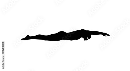 Silhouette of a person swimming with outstretched arms and legs aligned