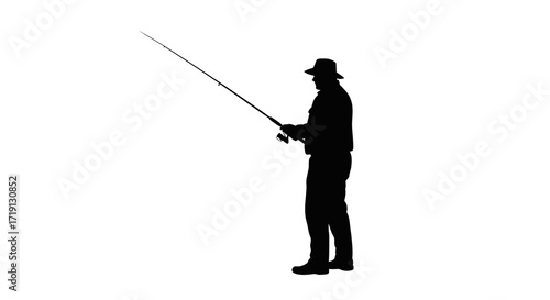 Silhouette of a person wearing a hat while holding a fishing pole