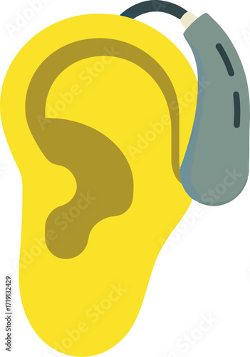 Digital hearing aid on yellow ear illustration vector