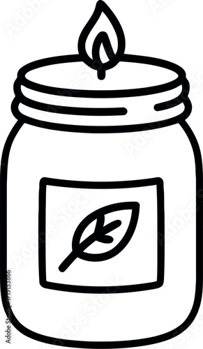 Hand-drawn candle in jar with leaf label cozy home ambiance vector