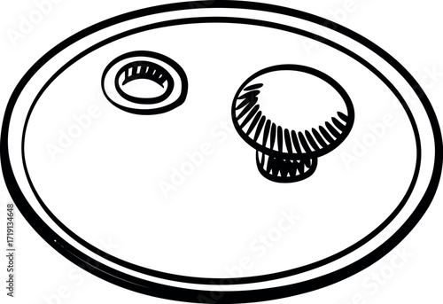 Retro pan lid knob and vent line drawing isolated on white kitchenware vector