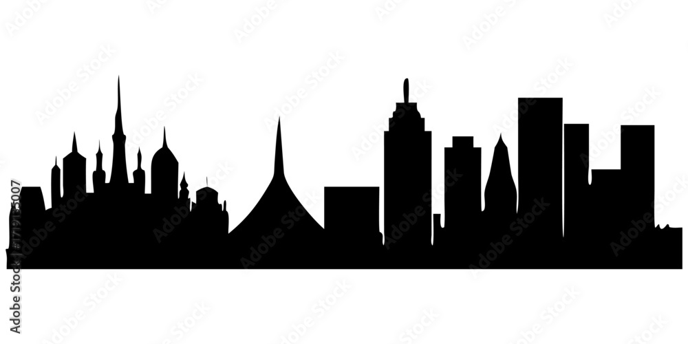 Obraz premium A sleek vector silhouette of a city skyline with buildings and towers