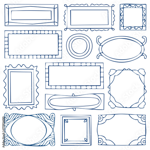 Blue vintage frames set featuring a ribbon, Vector frames. Border frame for decorating gifts, birthday celebrations, Christmas events, wedding invitations, birthday card, prints 
