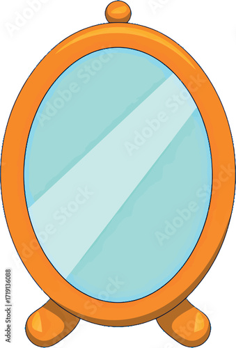 Vintage orange oval vanity mirror with stand vector