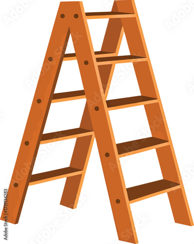 Orange wooden a-frame ladder for construction and home improvement vector