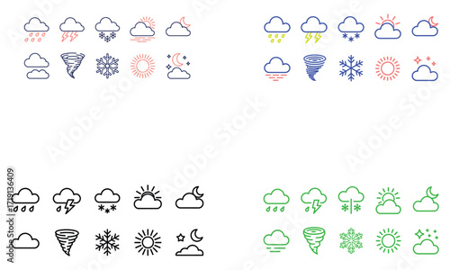 Collection of colorful weather forecast symbol illustration