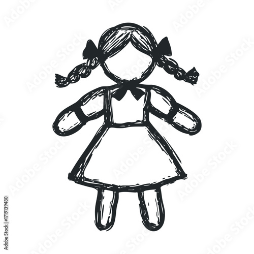 Vintage doll design concept for childrens play and decoration. Vector illustration