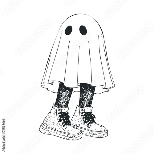 Fun ghost costume with sneakers for Halloween celebration. Vector illustration