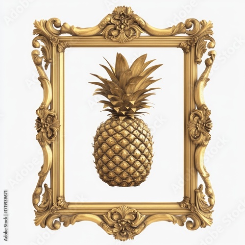 Golden pineapple in ornate frame